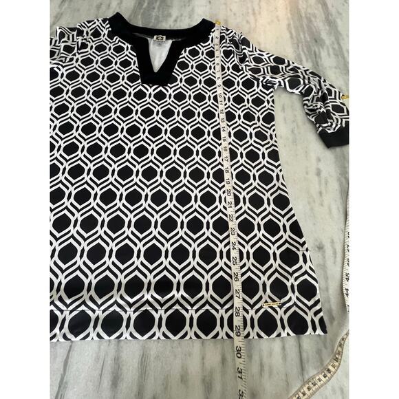 Anne Klein Black & White Geometric Print Tunic Blouse Stretch Knit Woman Size XL - Picture 9 of 9